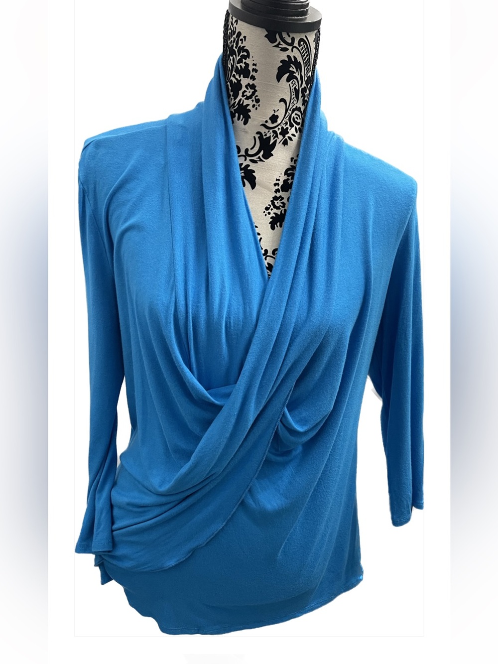 Women's Blue Draped Long Sleeve Wrap Top Size XL